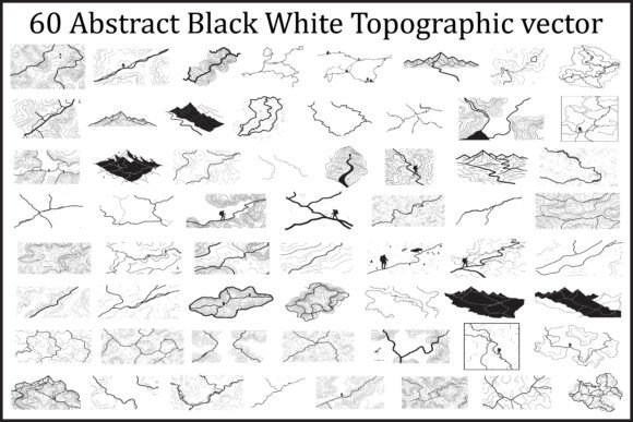 60 Abstract Black White Topographic Graphics & Illustrations