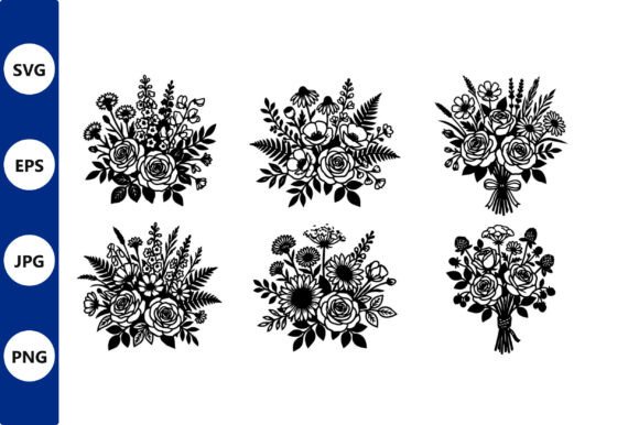 Black Floral Bouquet Silhouettes: Graphics & Illustrations for Local Branding