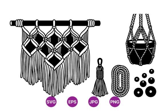 Boho Macrame Wall Decor SVG: Graphics & Illustrations for Editorial Polish