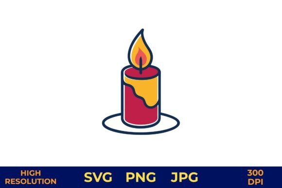 Burning Candle with Dripping Wax Design: Graphics & Illustrations