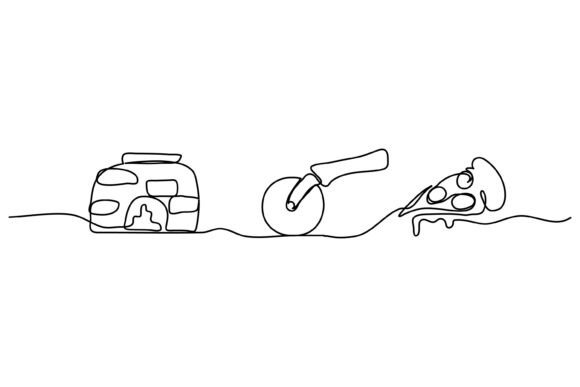 Continuous Line Design of Pizza: Graphics & Illustrations