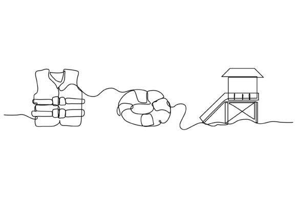 Continuous Line Life Jacket Graphics & Illustrations