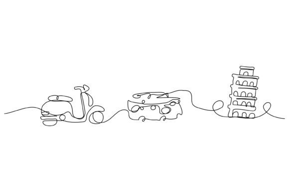 Continuous Line Pizza Tower Graphics & Illustrations