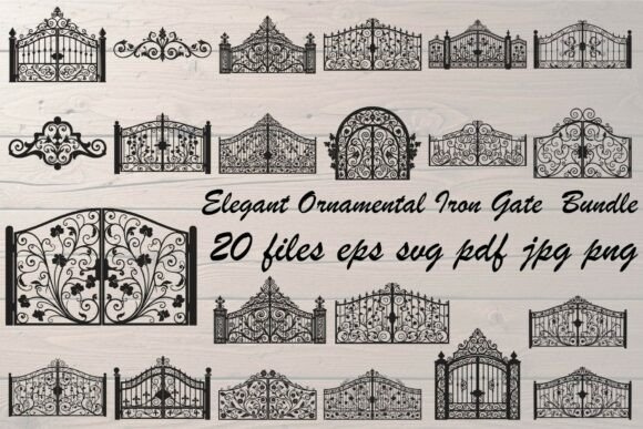 Elegant Ornamental Iron Gate Bundle: Graphics & Illustrations