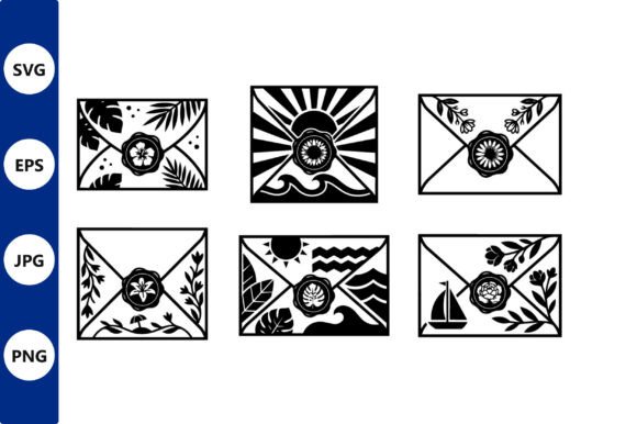 Envelope Icon Set in Floral Wax Seal: Graphics & Illustrations