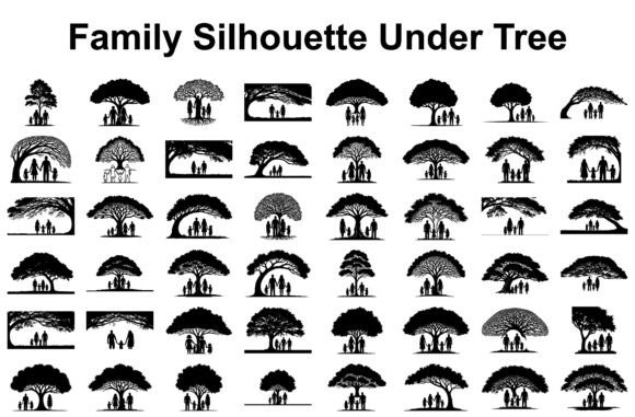 Family Tree Silhouette Set: Graphics & Illustrations for Handmade Creators