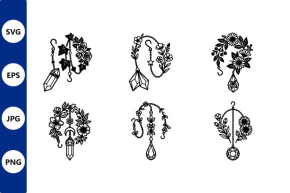Floral Crystal Pendants Vector Art Set: Graphics & Illustrations