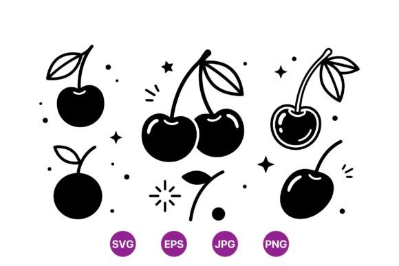 Minimalist Cherry Icon Collection: Graphics & Illustrations