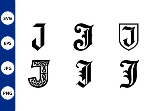 Ornate J Glyphs Black Gothic Vector