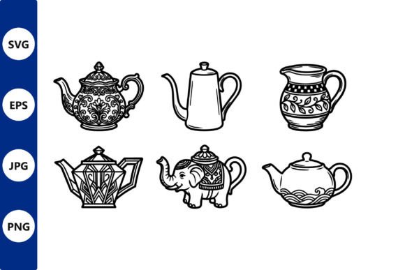 Ornate Teapots Line Art: Graphics & Illustrations for Handmade Brands