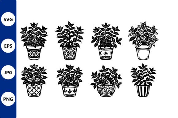 Potted Plant Line Art Collection: Graphics & Illustrations for Local Branding