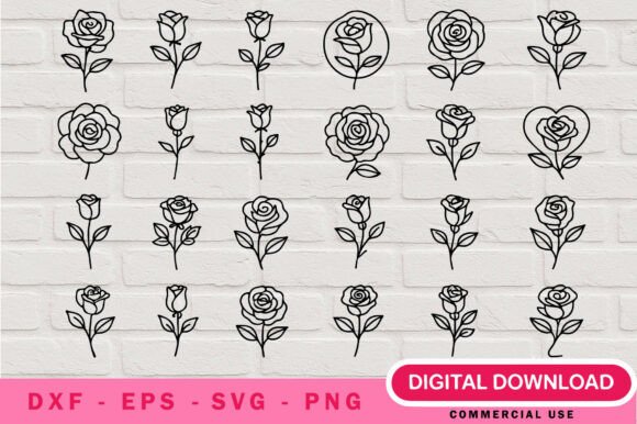Rose Outline SVG Bundle: Graphics & Illustrations for Sellers