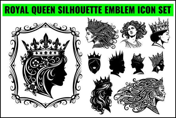Royal Queen Silhouette Emblem Icon Set: Graphics & Illustrations for Elegant Branding