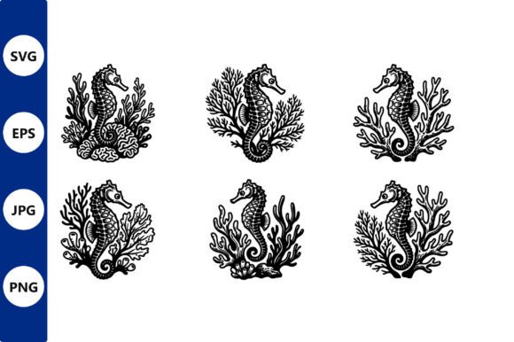 Seahorse Line Art Coastal Decor Graphics