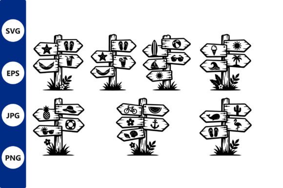 Signpost Icons: Black & White Graphics for Illustrations