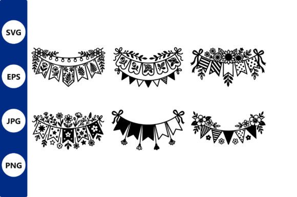 Vector Bunting Garlands with Flowers and Graphics