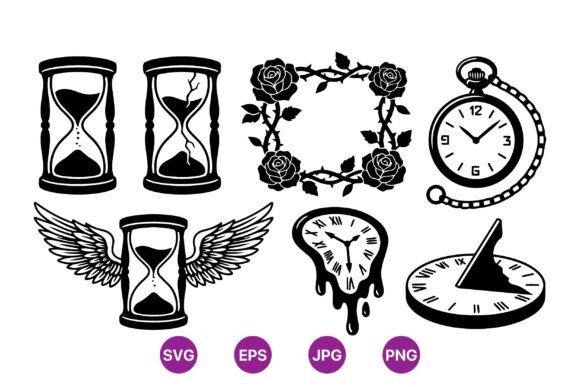 Vintage Timepiece Clipart Collection: Graphics & Illustrations