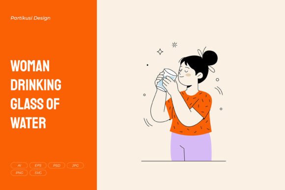 Woman Drinking Glass of Water Illustration & Graphics Review