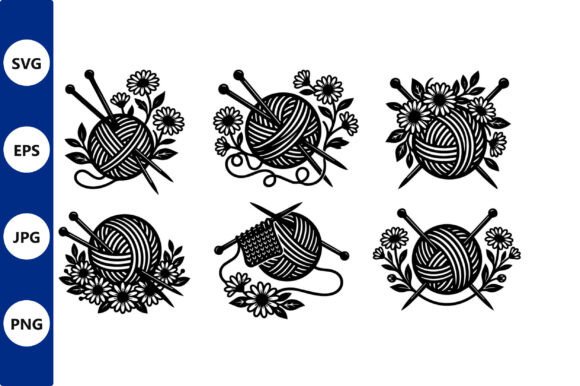 Yarn Ball Floral Line Art: Graphics & Illustrations