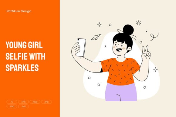 Young Girl Selfie with Sparkles Graphics